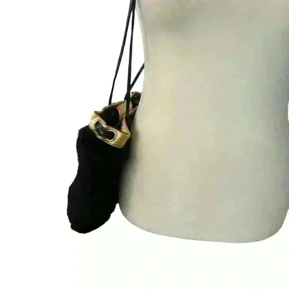 Foley & Corinna Faux Fur Black Handbag Purse Gold trim Special Occasion Fun - Picture 5 of 15